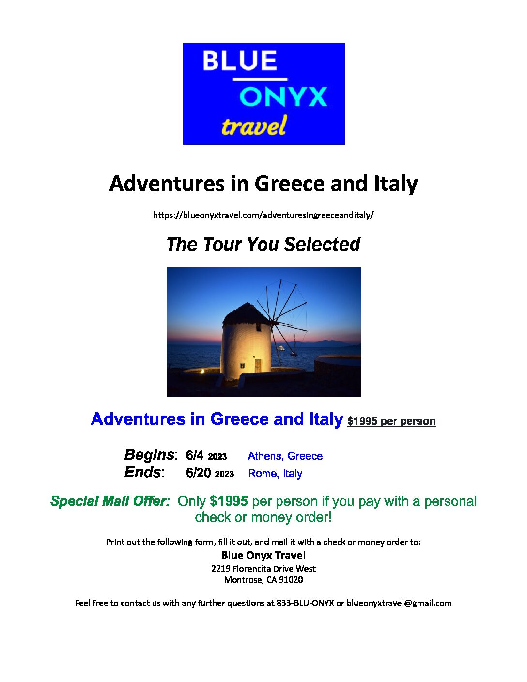 Adventures in Greece and Italy Check Form